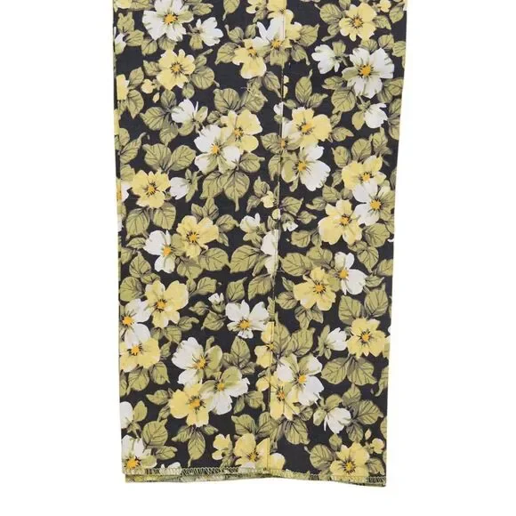 Mens Gurkha Pants 38 Green Yellow Black Floral Trousers Straight Fit Flat Front